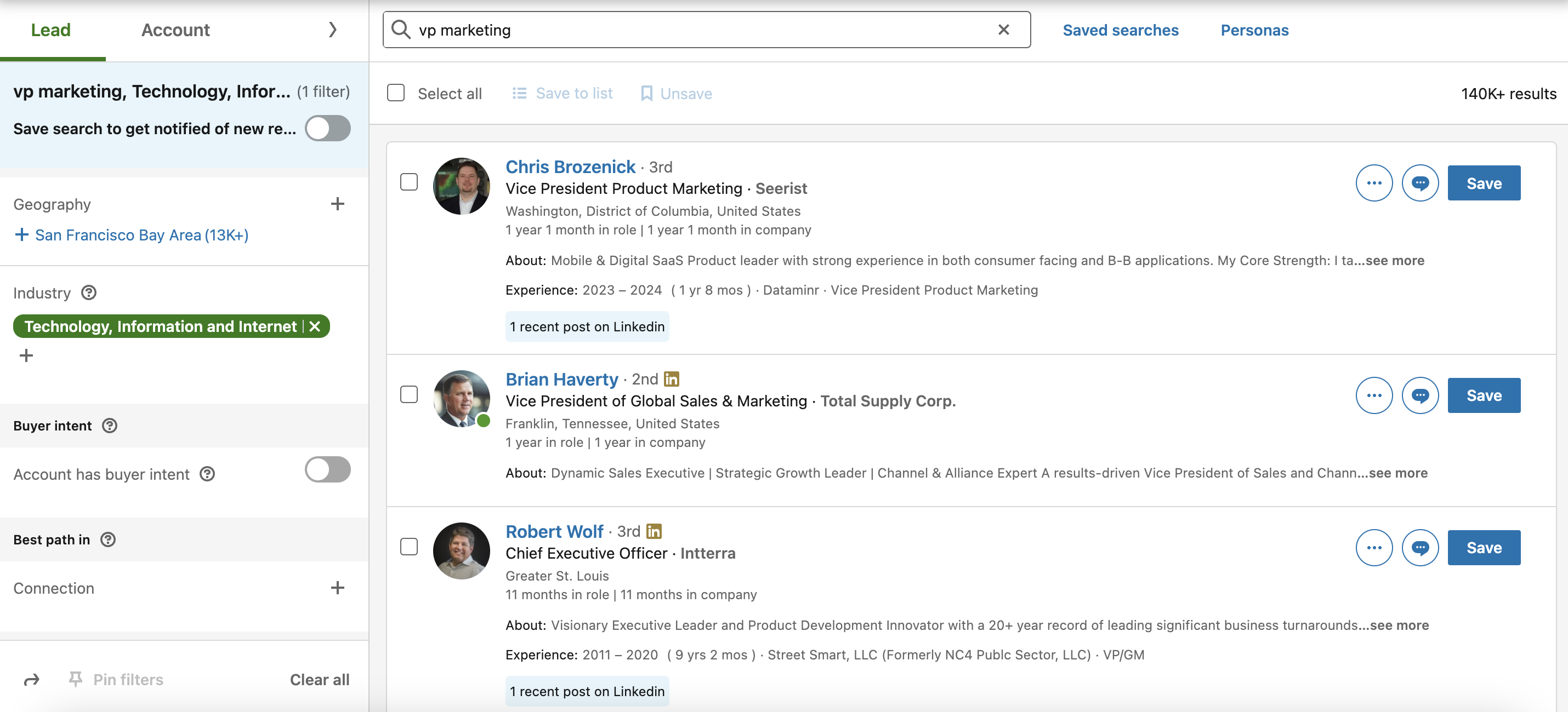 Sales Navigator Search Results Interface